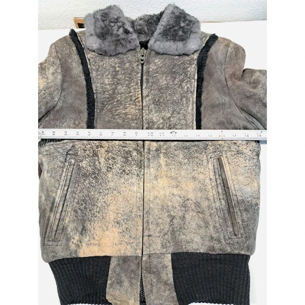 Vintage Garsel Sherpa Lined Genuine Suede Brown Beige Bomber Jacket - Women's 36 - Picture 3 of 9